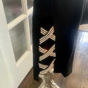 Black Rhinestone Leg Pants